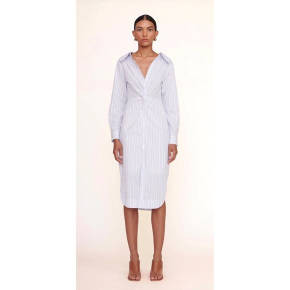 STAUD Dresses & Skirts - Staud Clea Shirt Dress Womens Size 16 Twist Front White Cotton Poplin Collared